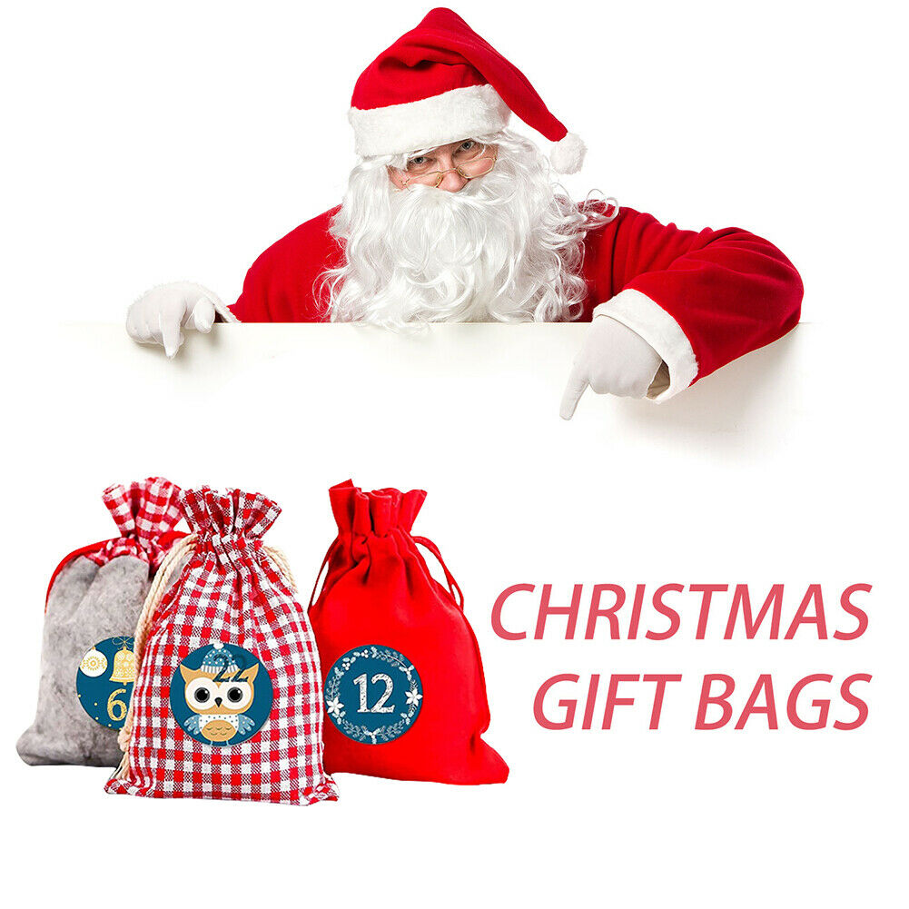 24pcs Christmas Advent Calendar Gift Bag 24 Days Hanging DIY Xmas New Year Decor