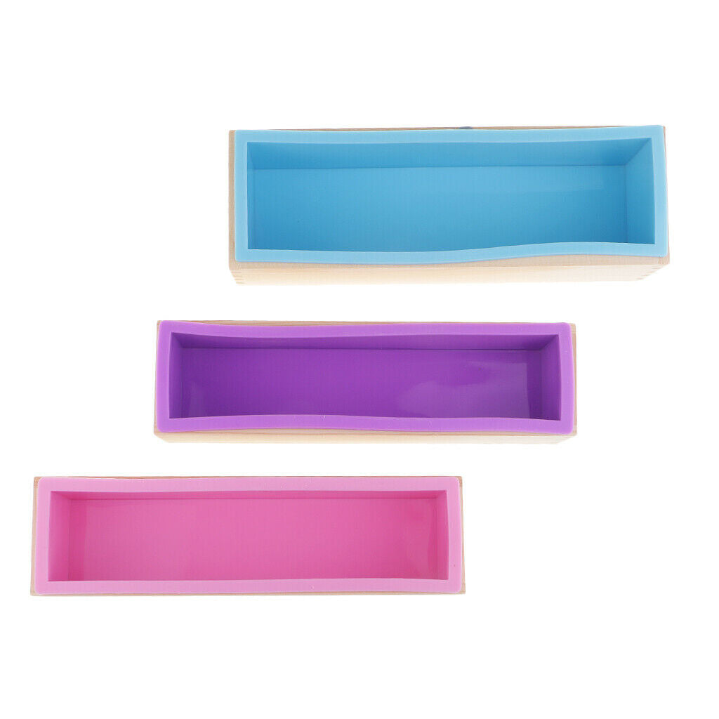 3pcs Rectangle Silicone Soap Loaf Mold with Wooden Box DIY Cake Bread Mould