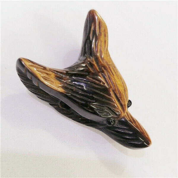 48x34x17mm Natural Tiger Eye Gem Carved Wolf Head Healing Crystal Pendant HH9470