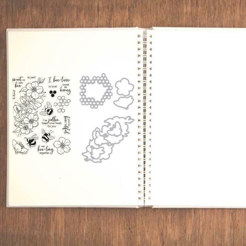 Flower Bee Seal Stamp with Cutting Dies Stencil Set DIY Scrapbooking Embossing