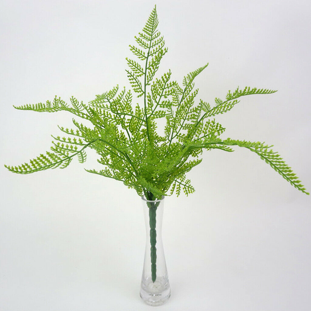 2 Pcs Green Imitation 5 Fork Fern Plastic Artificial Turf Leaves Plant Decor