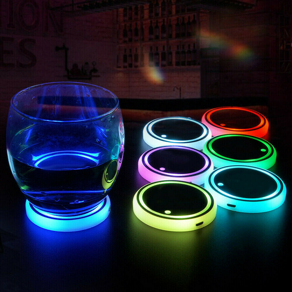 2X Colorful LED Car Cup Holder Pad Mats For Auto Interior Atmosphere Lamp Light