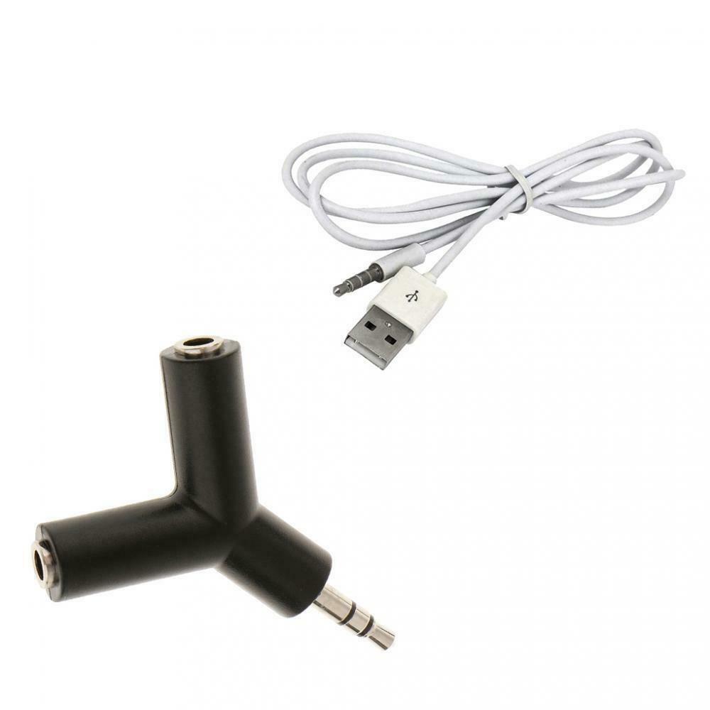 1 Piece 3.5mm Jack 2 Port Audio Adapter + 3.5mm Male to USB Male Adapter Cable