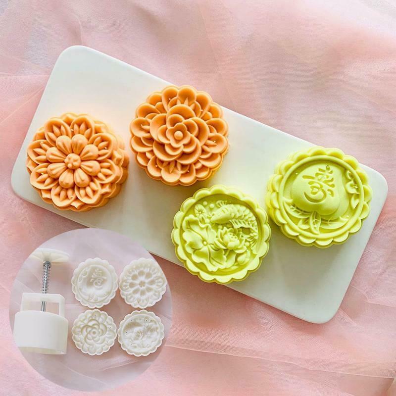 4PCS StampS Moon Cake Maker 125g Moon Cake Mould Thickness Adjustable DIY