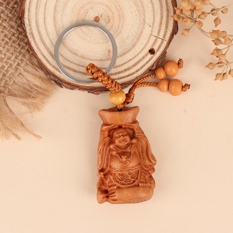 Mahogany Three-dimensional Engraving Key Chain Lifelike Buddha Pendant Key R Rf