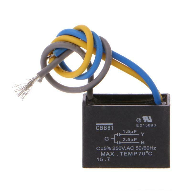 Black CBB61 1.5uF+2.5uF 3 Wires AC 250V 50/60Hz Capacitor For Ceiling Fan