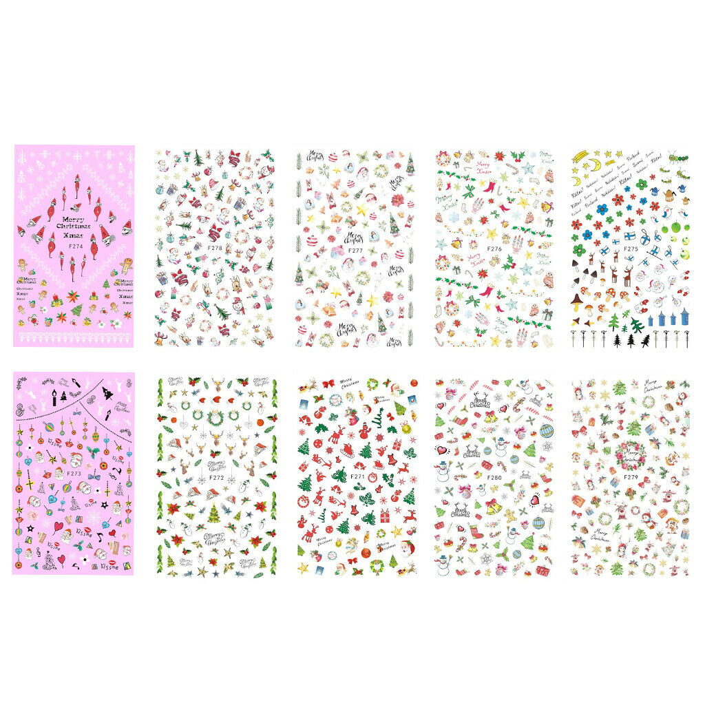 10 Pcs Different Multi Styles Pattern DIY Nail Art Stickers Accessories Tool