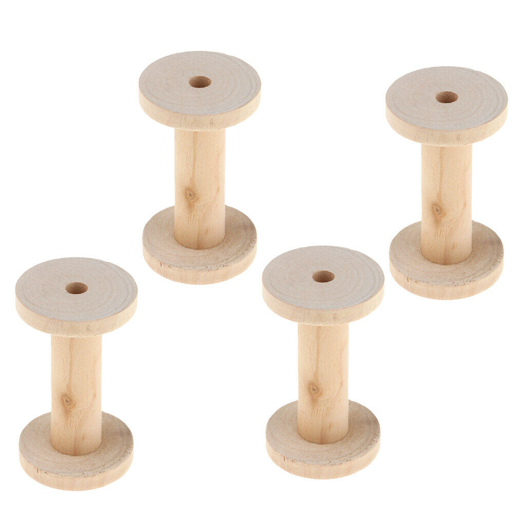 4 Pieces Natural Color Wooden Empty Spools for Thread, Ribbon, Thread, Trims,