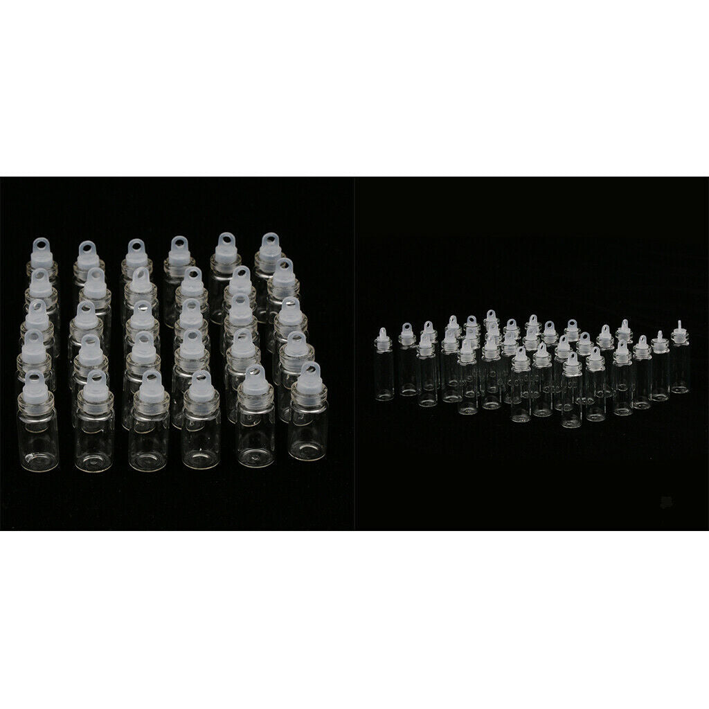 60Pcs 1+2ml Small Glass Bottle with Stopper Tiny Vials Wishing Lucky Jars