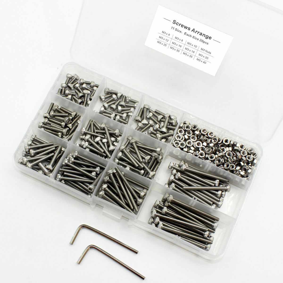 440PCs Stainless Steel Head Socket Hex Set Cap Screw Bolts Nuts Assorted Box Kit