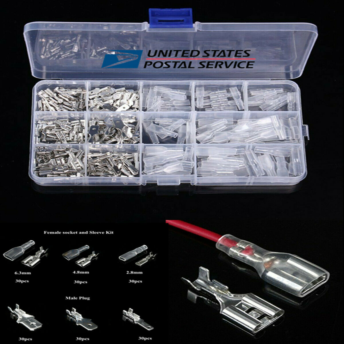 270x Non-insulated Mixed Male + Female Spade Crimp Terminal Connector Boxed Kit