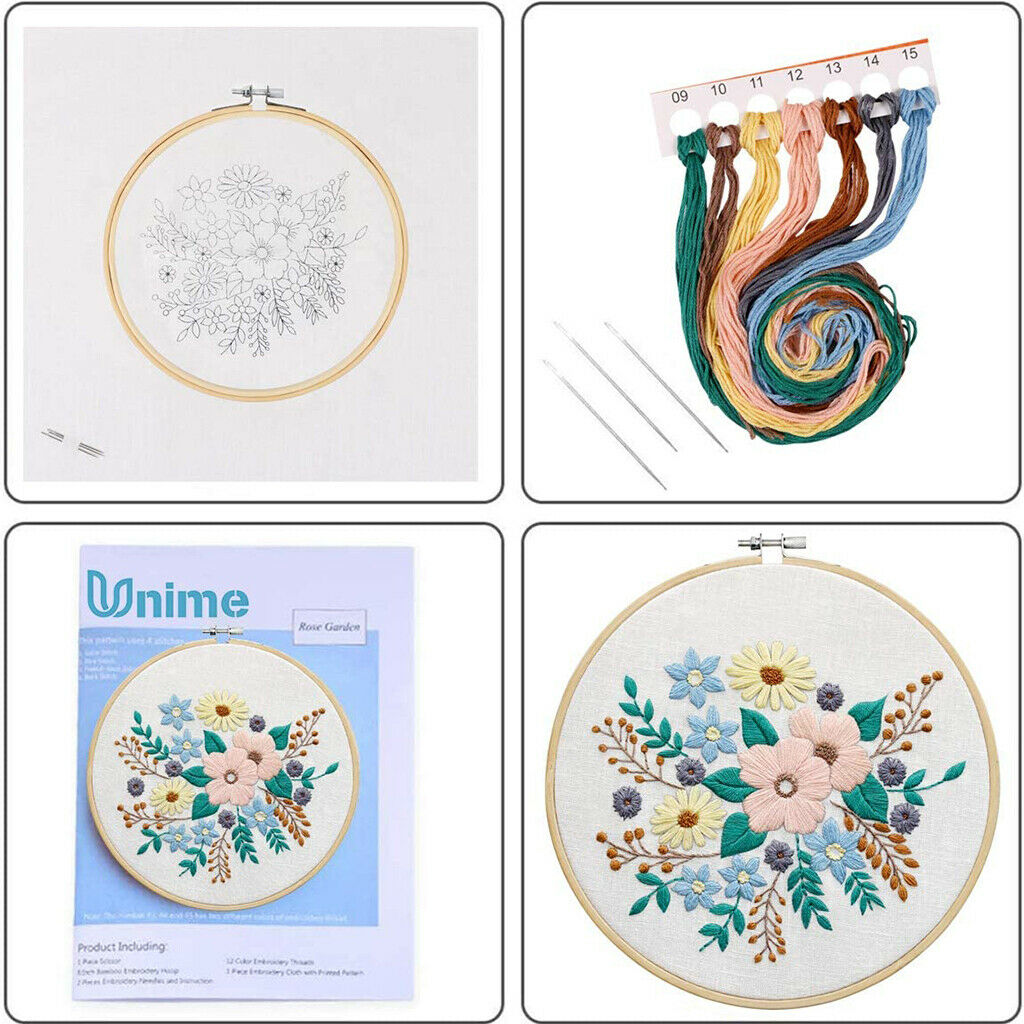 Flower Pattern Needle Thread Sewing Kits with Cross Stitch Hoop, Embroidery