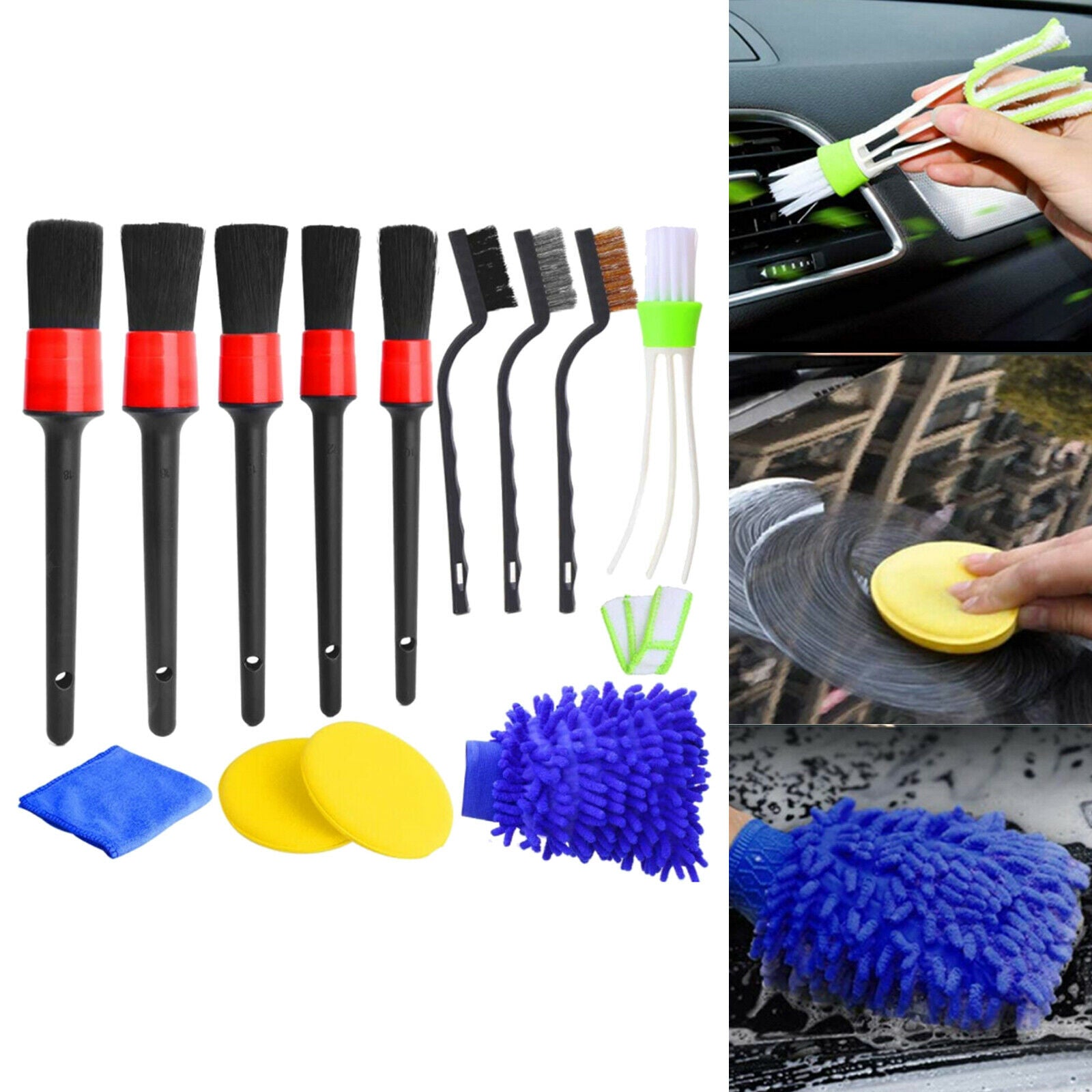 13pcs Car Interior Exterior Detailing Brush Set for Cleaning Engine Emblems