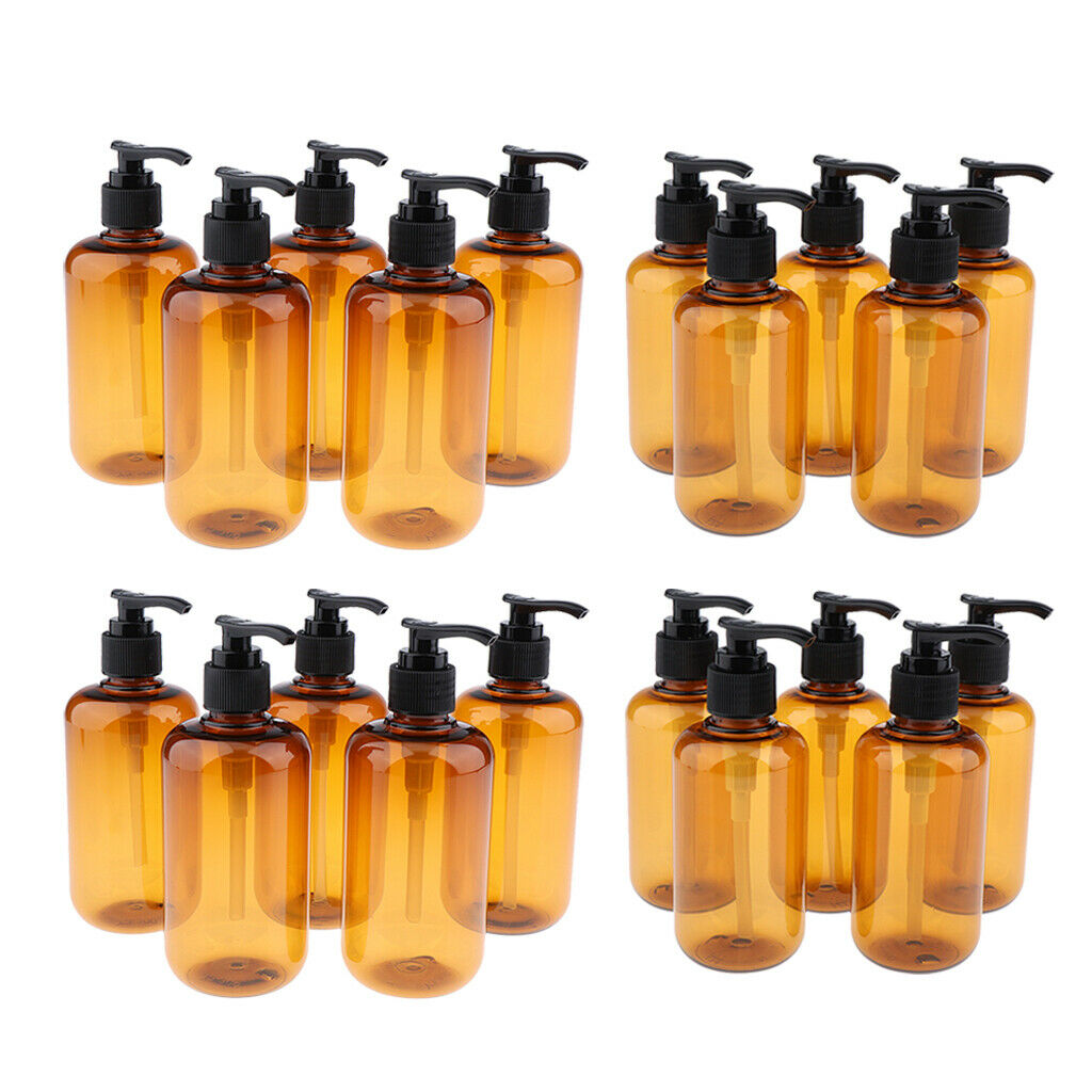 Pack 20 200ml+300ml Plastic Pump Bottles Travel Liquid Shampoo Containers