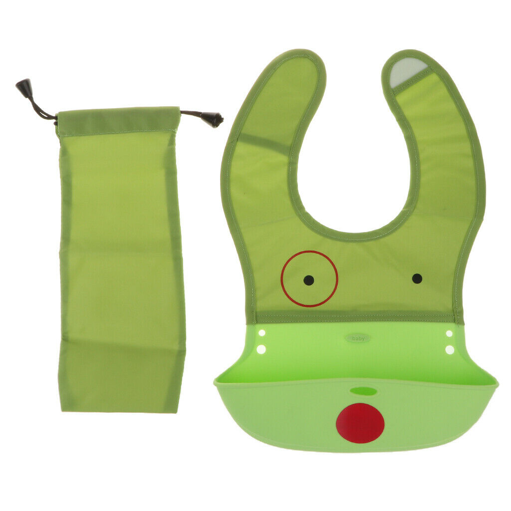 Waterproof Silicone Bib Soft Baby Bibs Easily Wipes Clean Green Dog