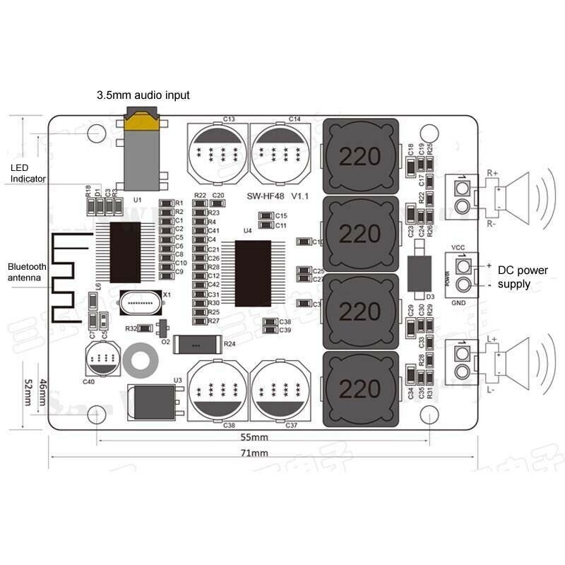 Mini Tpa3118 Bluetooth Digital Power Amplifier Board 2X30W Stereo AmplificadorR6