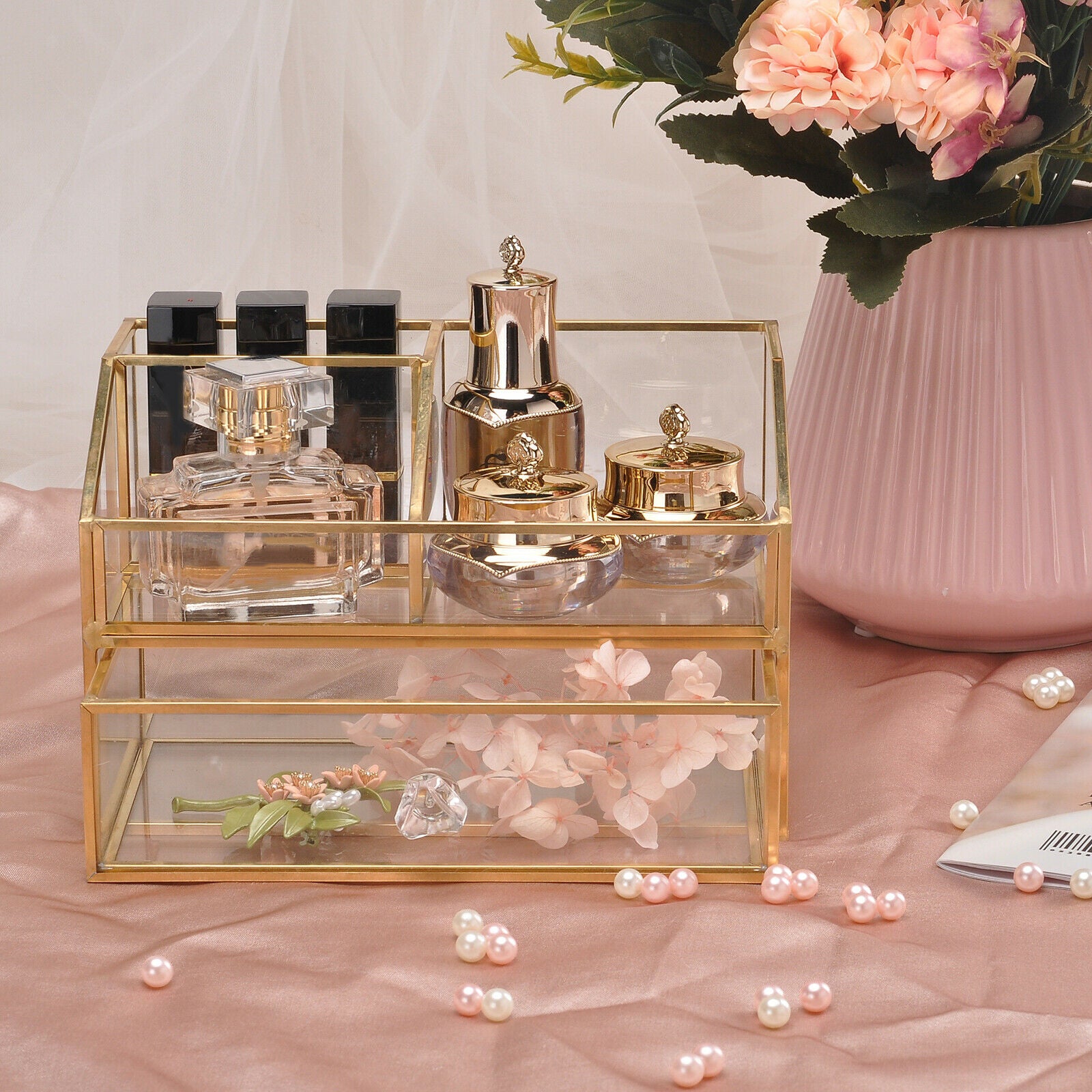 Glass Cosmetic Storage Box Nordic Cosmetic Jewelry Storage Drawer Box Organizer