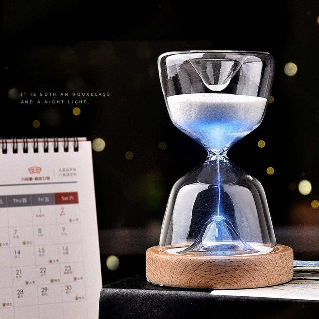 Glass Sand Timer 15 Minutes Clock Night Light Desktop Hourglass Office Lamp