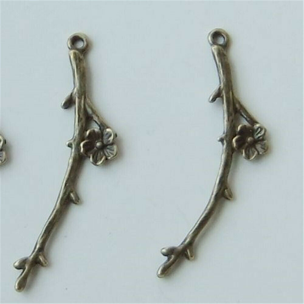 20 pcs Antiqued Bronze Alloy Flower Tree Branch Craft Pendant Findings 37mm