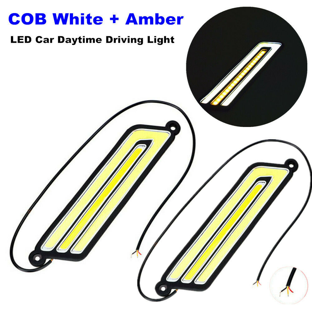 Pair U Shape COB White + Amber LED Light Car Daytime Driving Light DRL Lamp 12V
