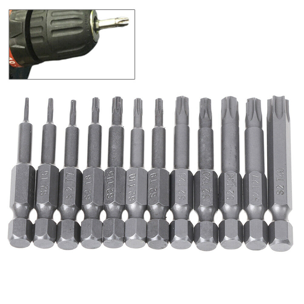 12Pc security bits  torx screwdriver tool set 1/4" hex shank T5-40MEJ tdJ_DD