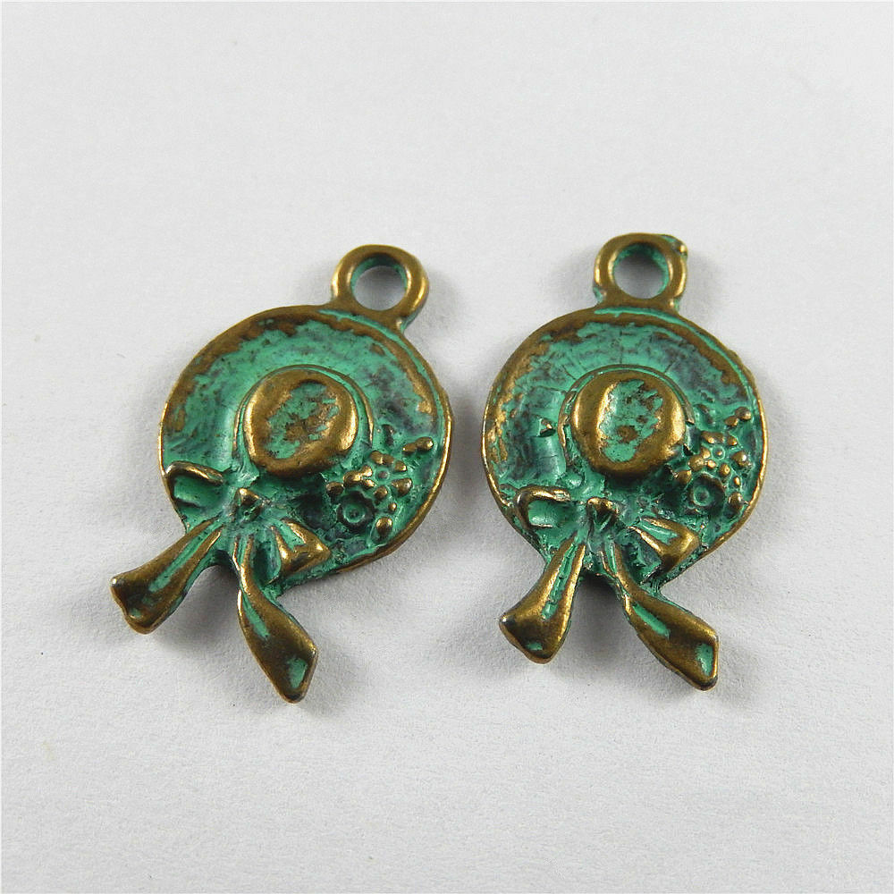 20PCS Patina Sun Hat Charm Alloy Pendant Dangle Jewelry Making Crafts 26x16x3mm