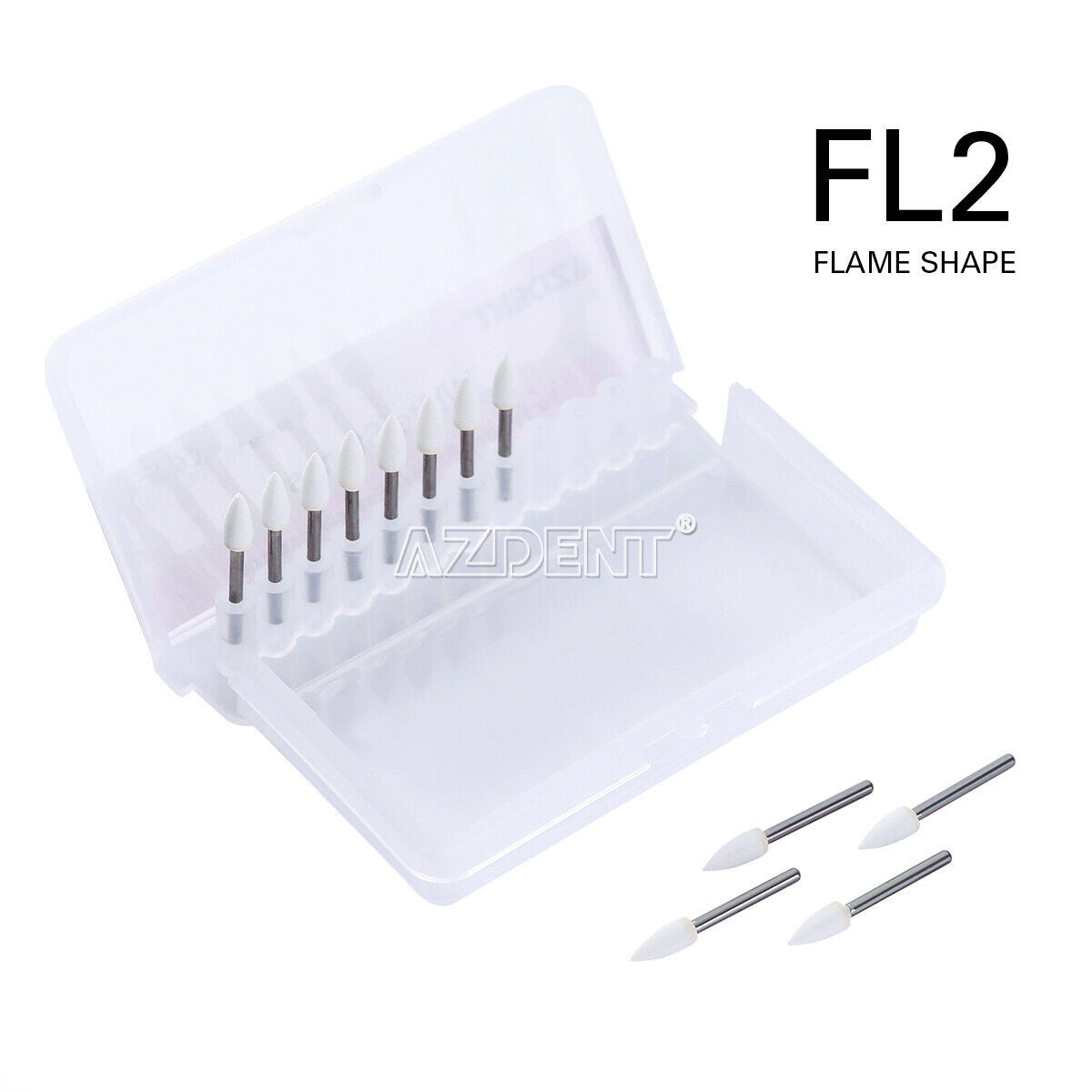 10Kits AZDENT Dental Flame Shape White Stone Polishing Polisher FG Burs Abrasion