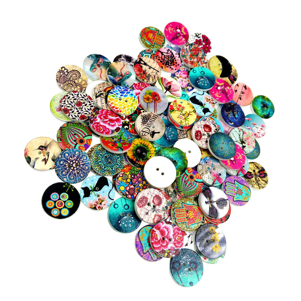 200pcs Mixed Wood Buttons 2 Holes Round Buttons for Garment Sewing Craft DIY
