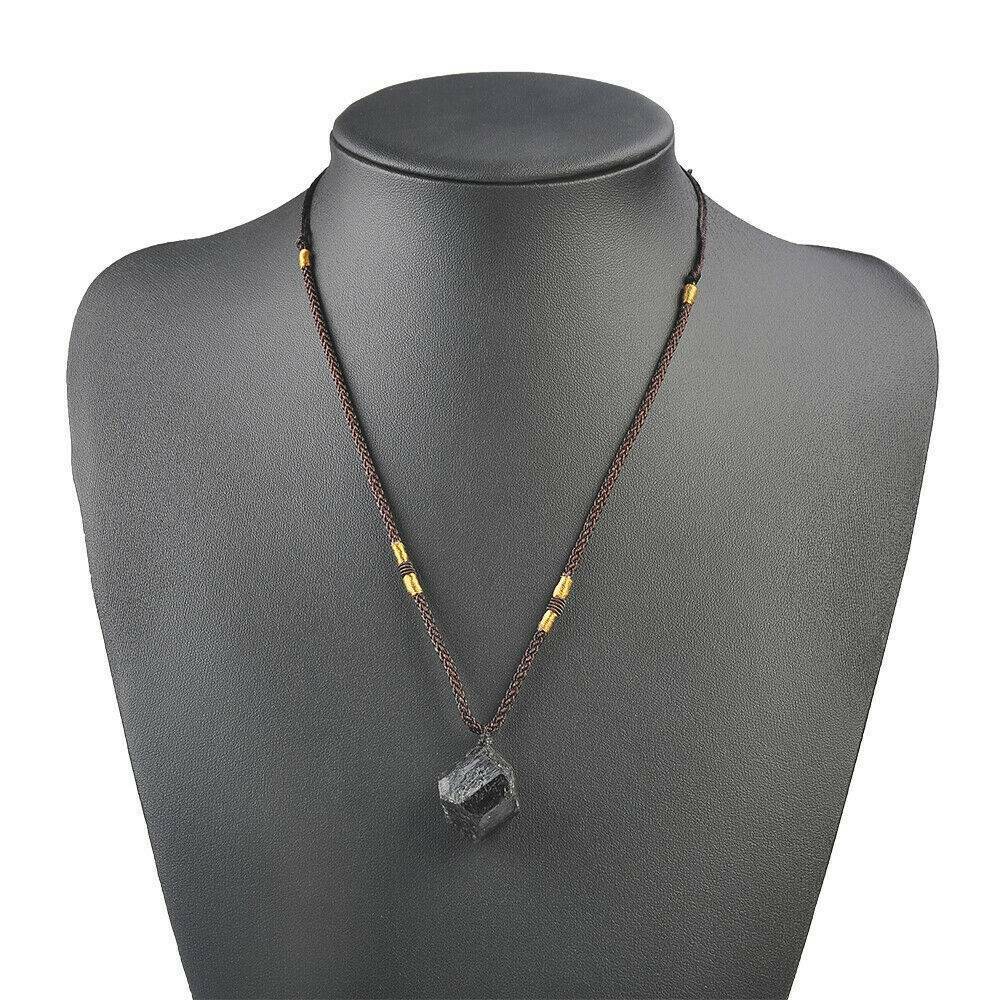 2021_Natural Black Tourmaline Stone Pendant Chakra Necklace Crystal Gem Specimen