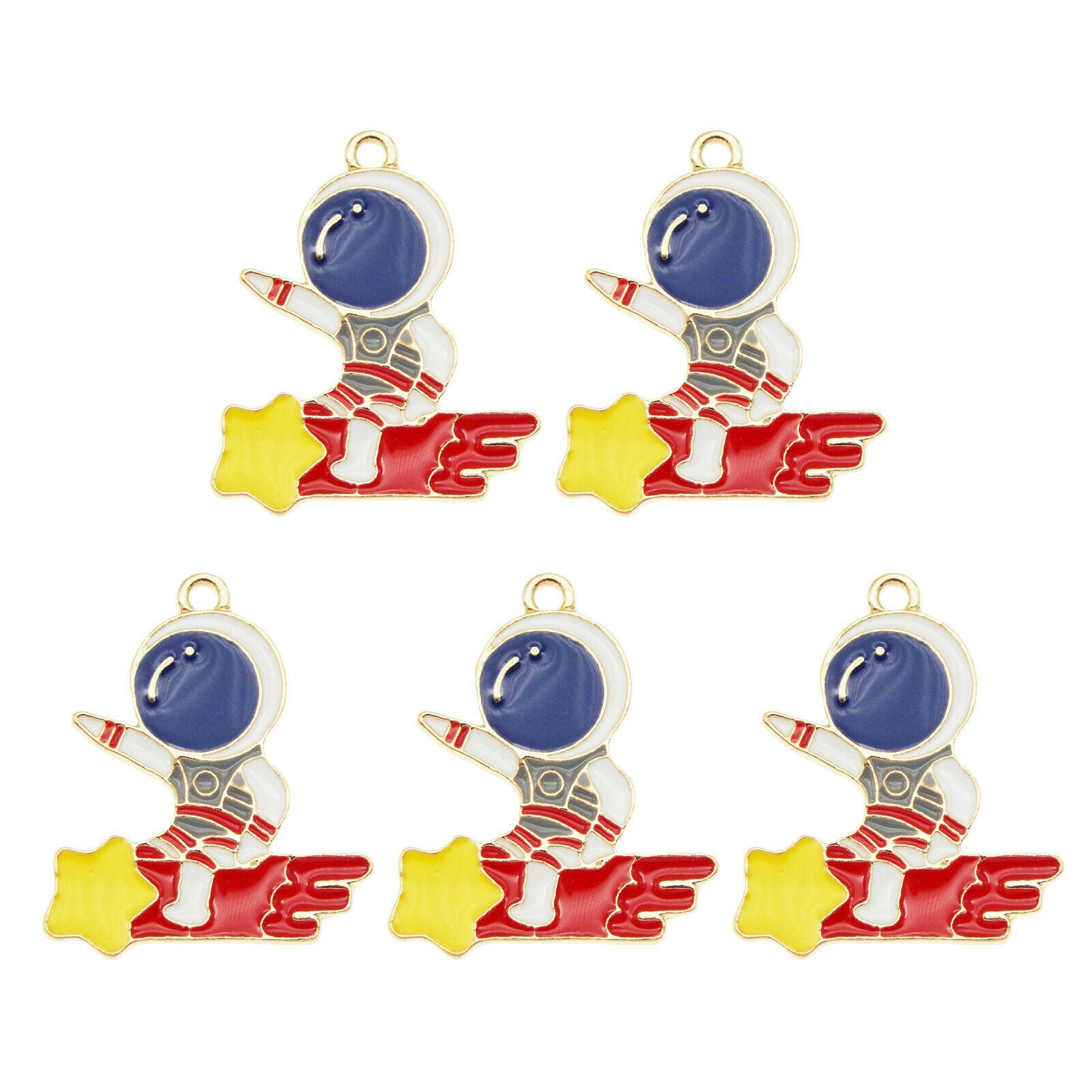 8PCS Alloy Enamel Astronaut Comet Dangle Charms Pendant Keychain Earrings DIY