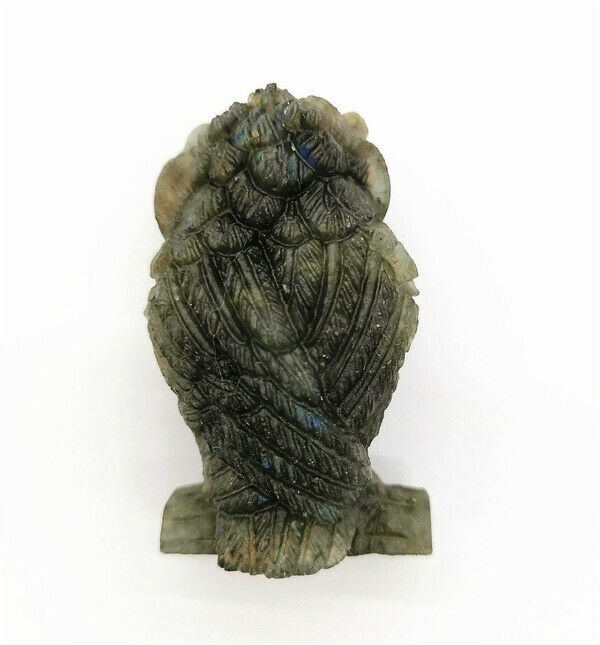 48x28x12mm Natural Gray Labradorite Carved Owl Decoration Statue Decor HH7543
