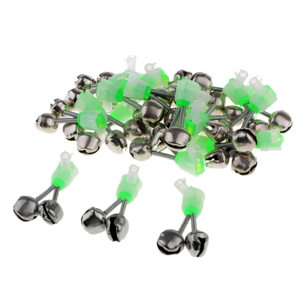 20Pcs Fishing Rod Bell Bite Bait Alarms Twin 2 Bells Rod Tip Clip Alert Ring