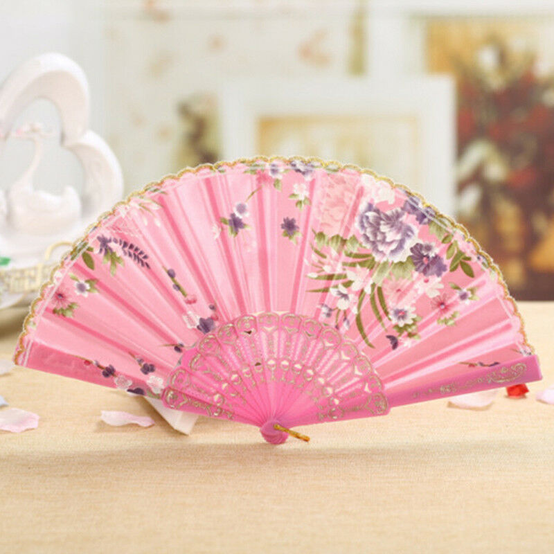 Folding Fan Chinese Flower Lace Silk Hand Held Fan Wedding Dancing Party .l8