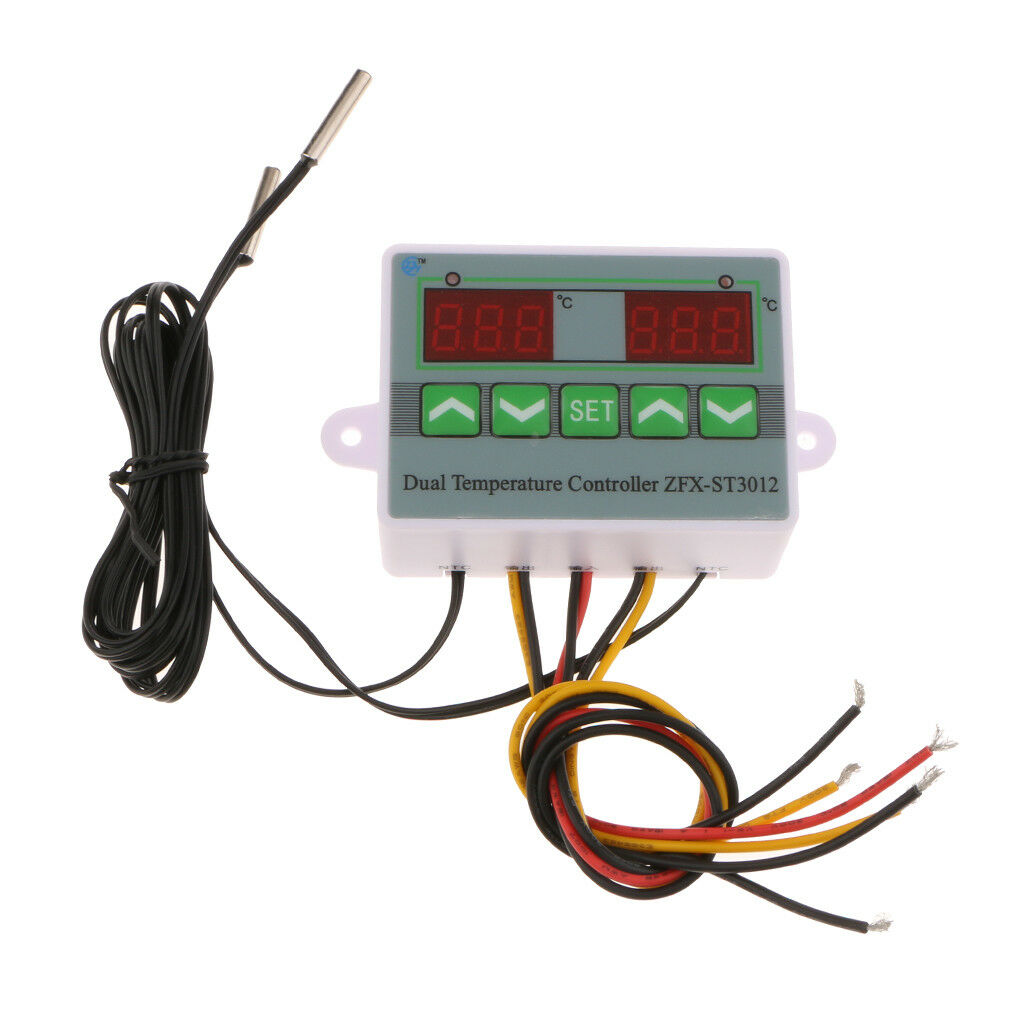 12V Dual Digital Temperature Controller Thermostat With 2Pcs Sensor Probe