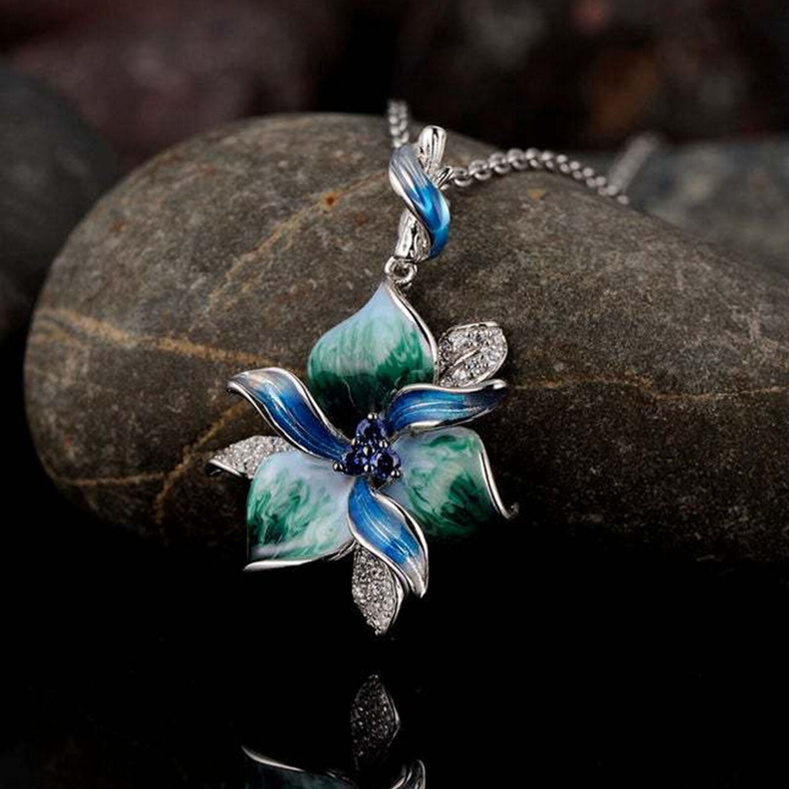 Women Rhinestone Inlaid Enamel Flower Pendant Necklace Earrings Ring Gift