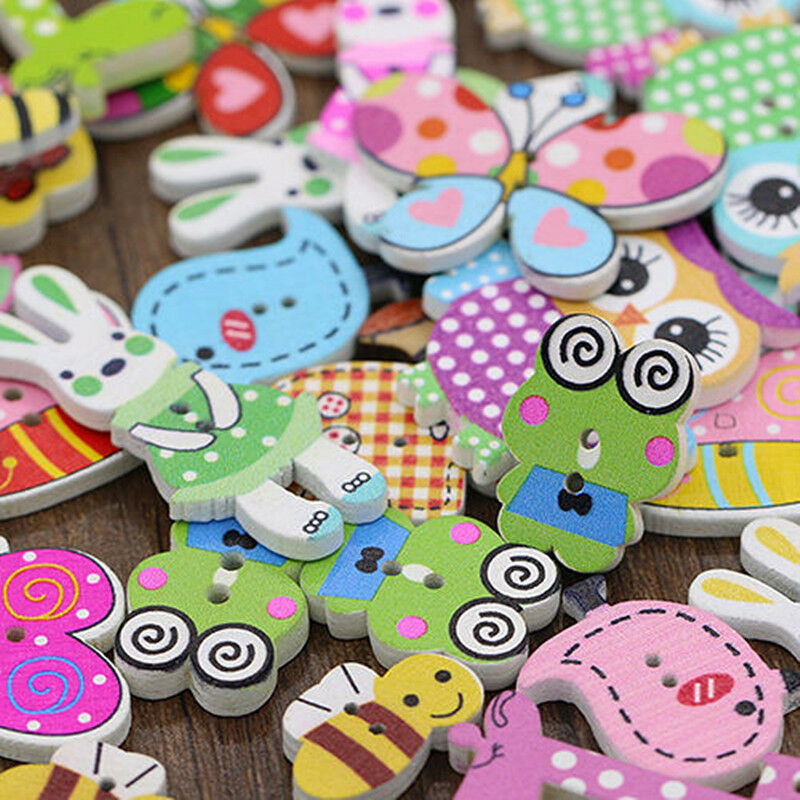 50PCS Mixed Animal 2 Holes Craft Wooden Buttons Sewing Scrapbooking Cloth DIY