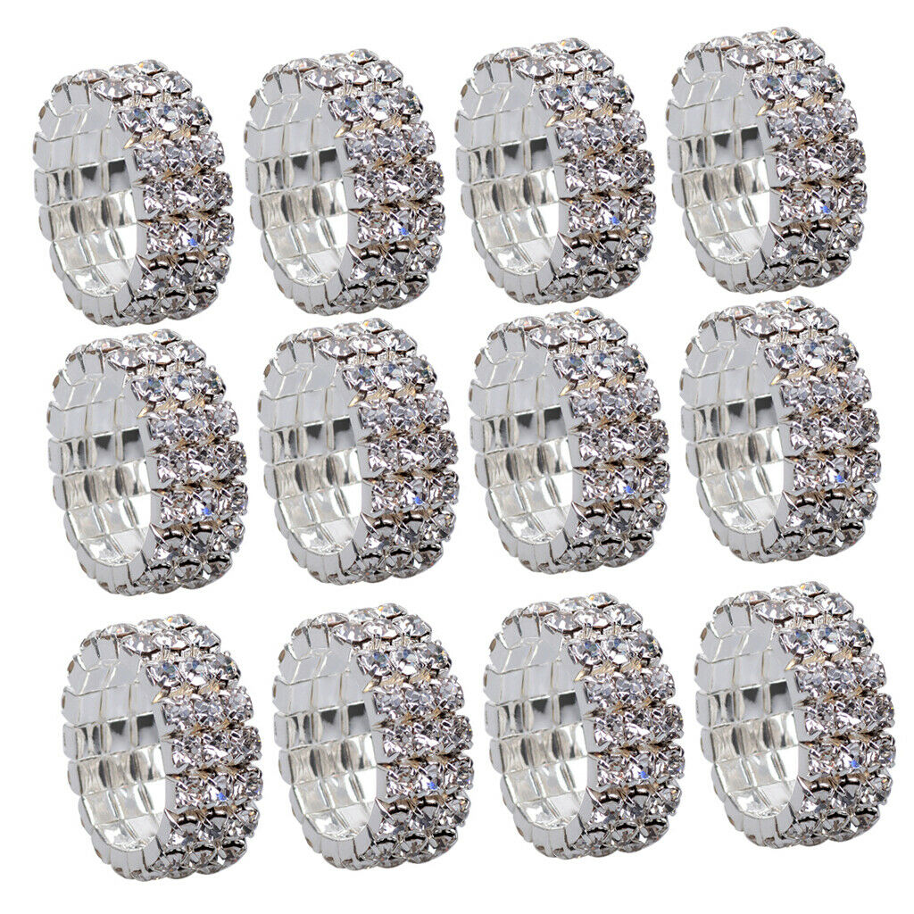 12x Luxury 3-Row Crystal Rhinestone Ring for Women Party Wedding Ring White