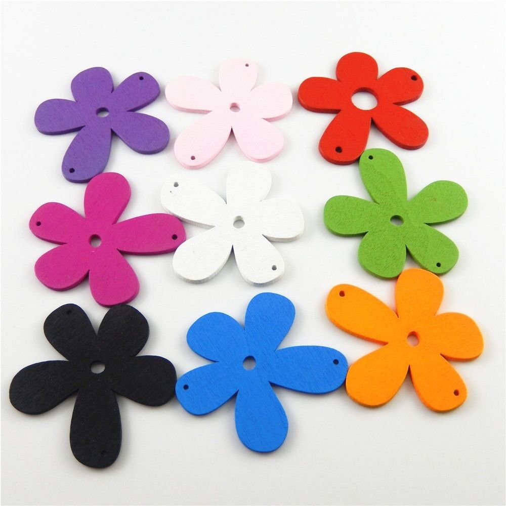 Multiple Color Wooden Flower Shaped Beads Earring Findings Charms Pendants 20pcs