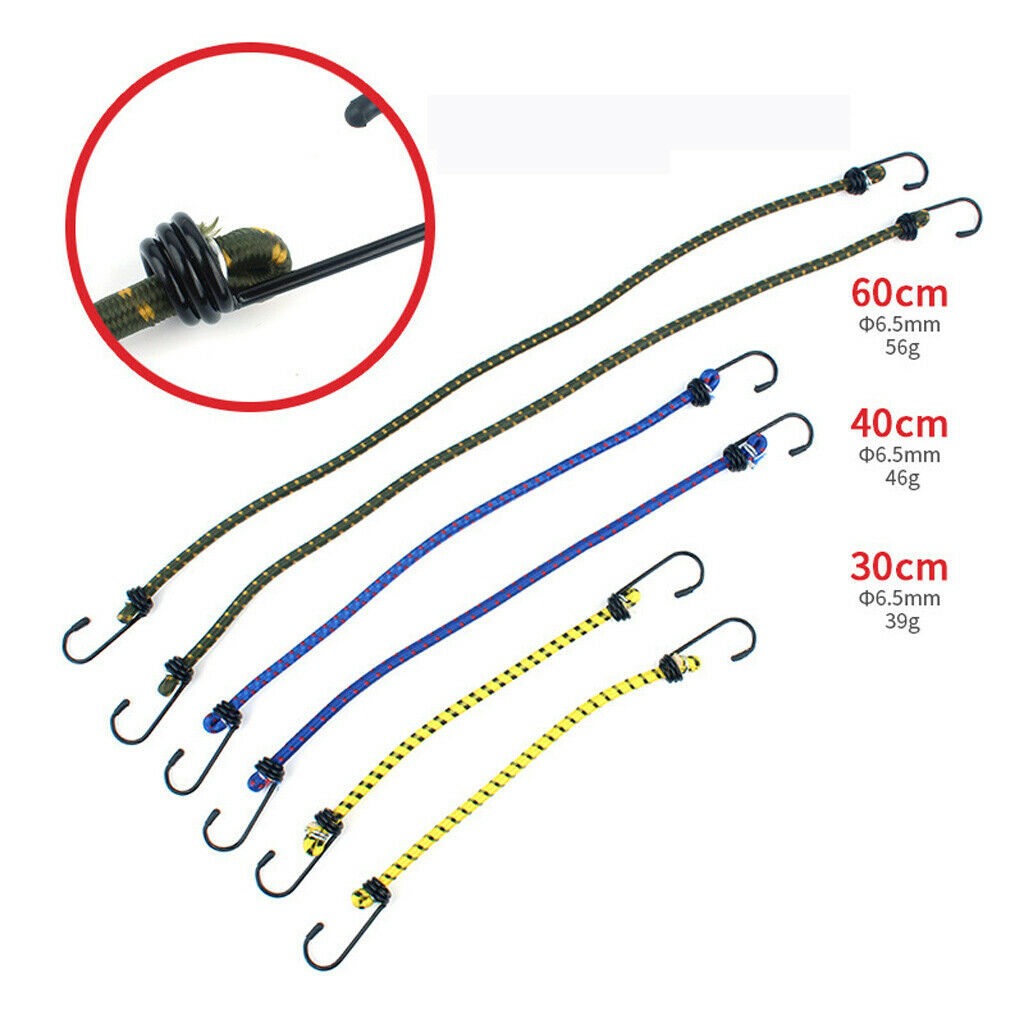 2X 6 Pieces Elastic Bungee Cord Rope Luggage Packing Strap with Hook Outdoors