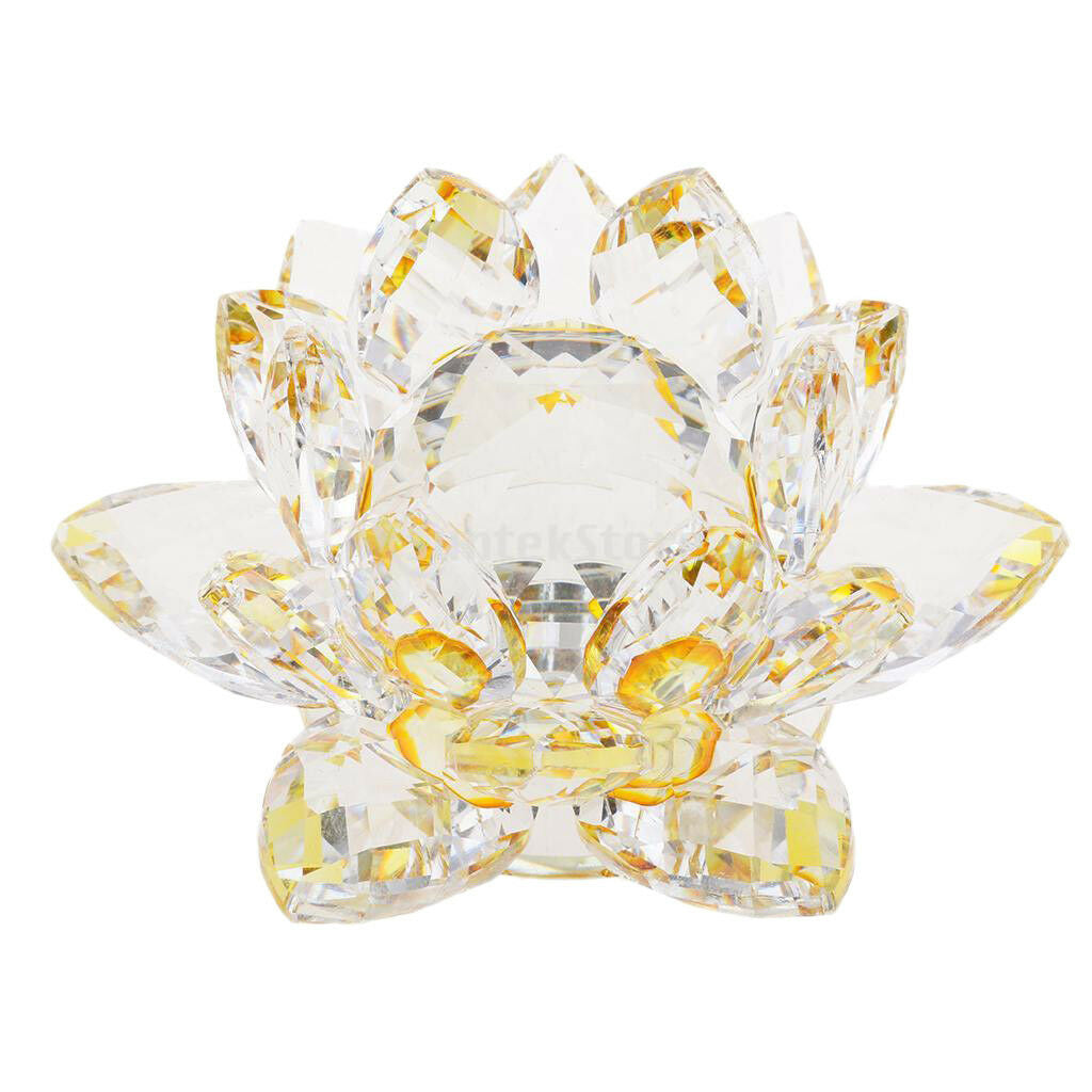 Large Crystal Lotus Flower Ornament with Gift Box, Feng Shui Decor Yellow