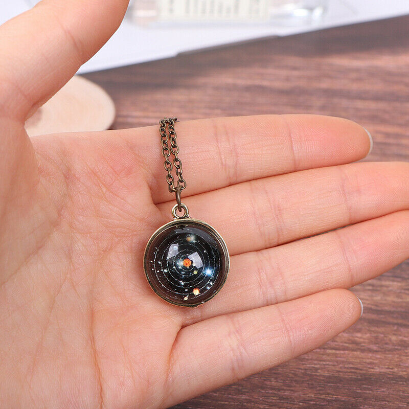 Double Sided Solar System Necklace Pendant Planet Glow In Dark Galaxy Gla.l8