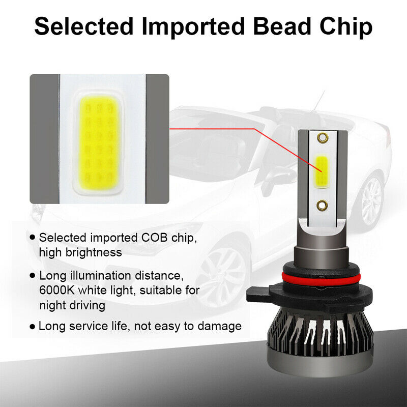 2PCS 9012 LED Car Headlight Bulbs High / Low Beam Kit 80W 6000K White Waterproof