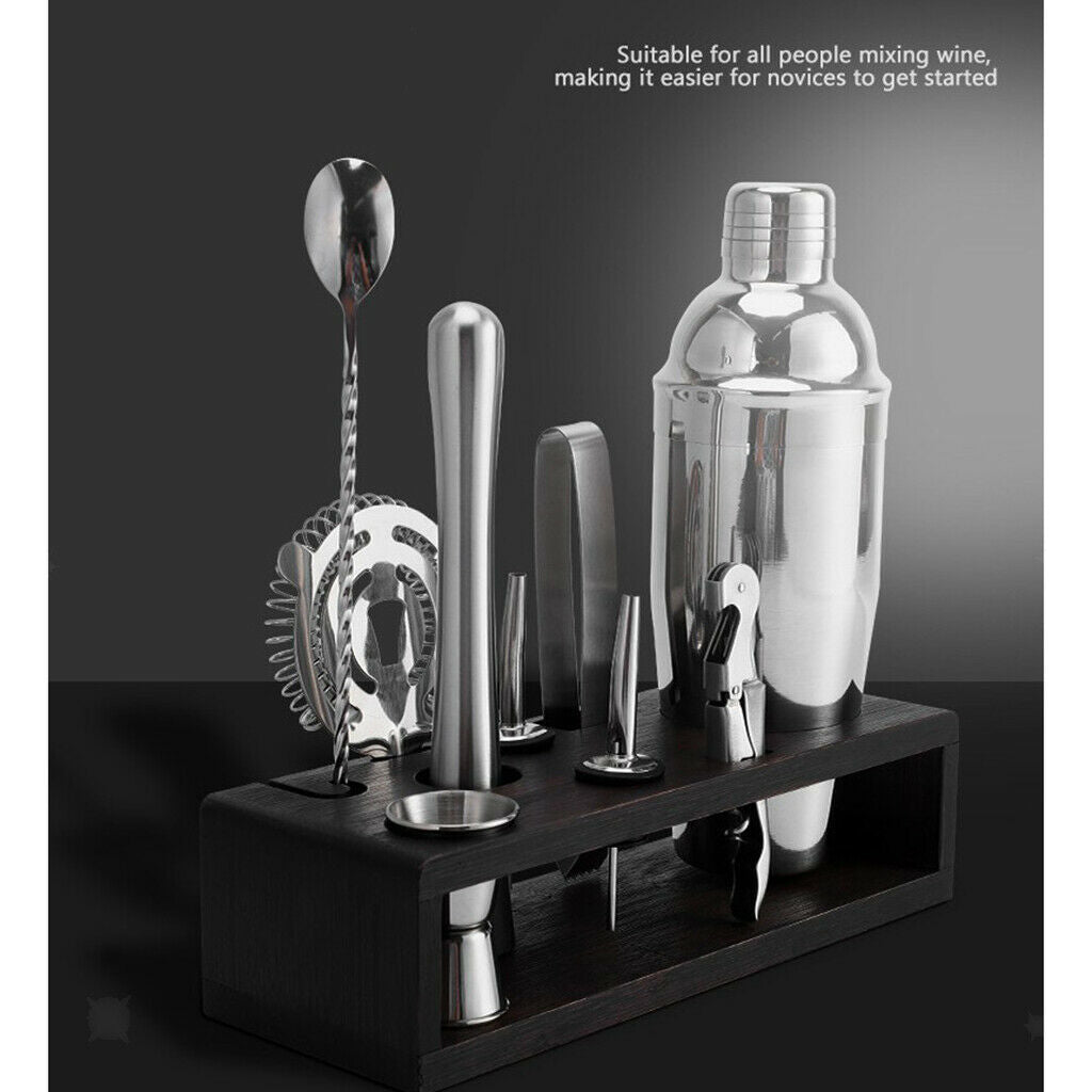10pcs/Set Stainless Steel Bartender Kit Set Wine Shaker with Bamboo Holder