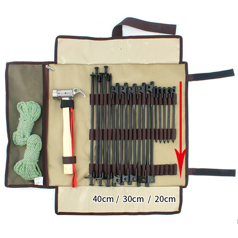 Outdoor Camping Tent Pegs Case Bag Pouch Nail Hammer Stakes Storage Holder HN US