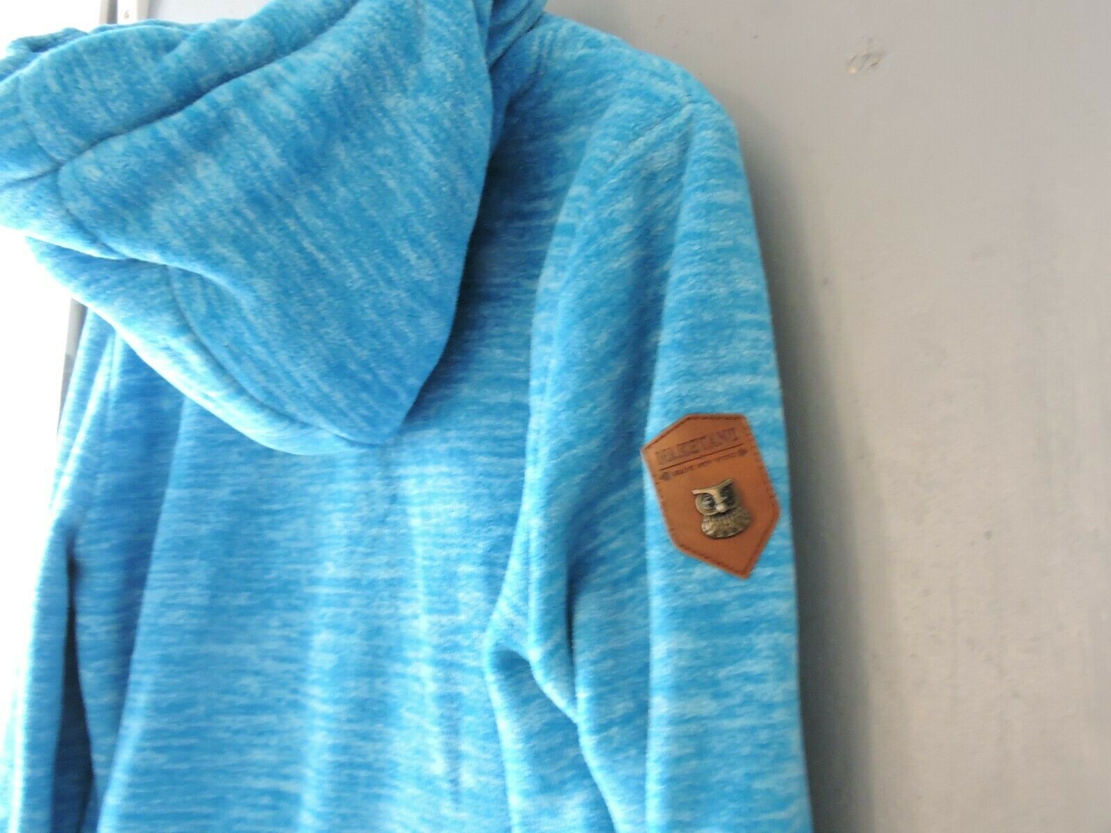 Naketano Brave New Word Thick Fleece Women Sweatshirt Hoodie Mottled Blue Size S