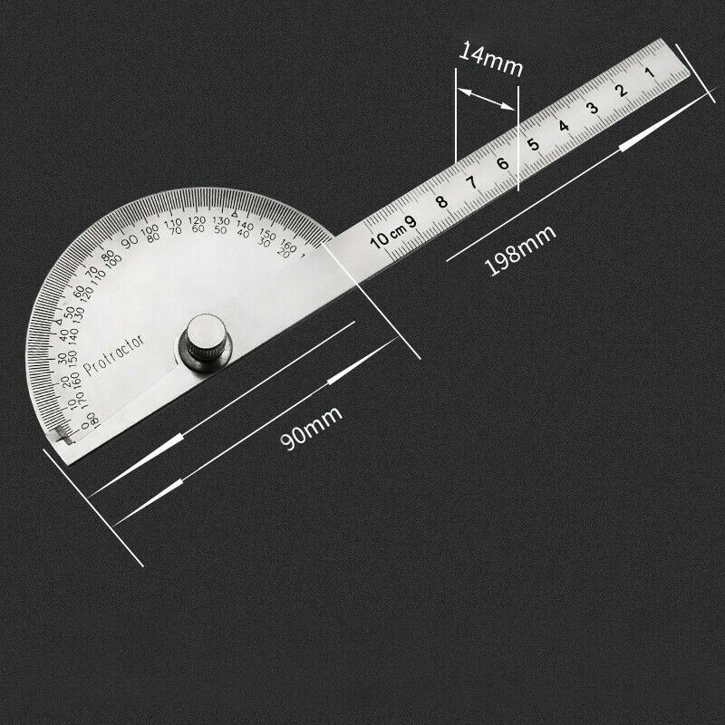 Stainless Steel Angle Ruler 180° Protractor Round Finder Arm Measuring Tool