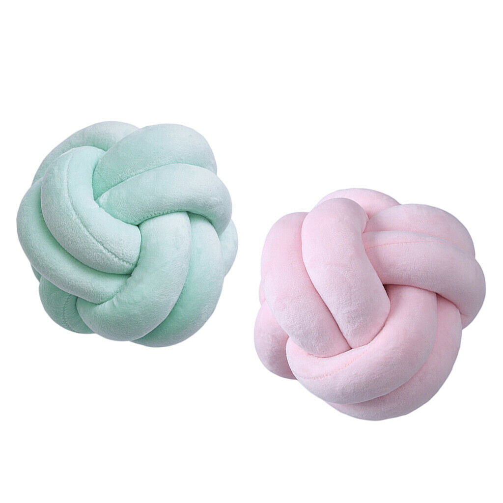 2x Knotted Pillow Hand-woven Plush Throw Cushion 18cm for Living Room Sofa