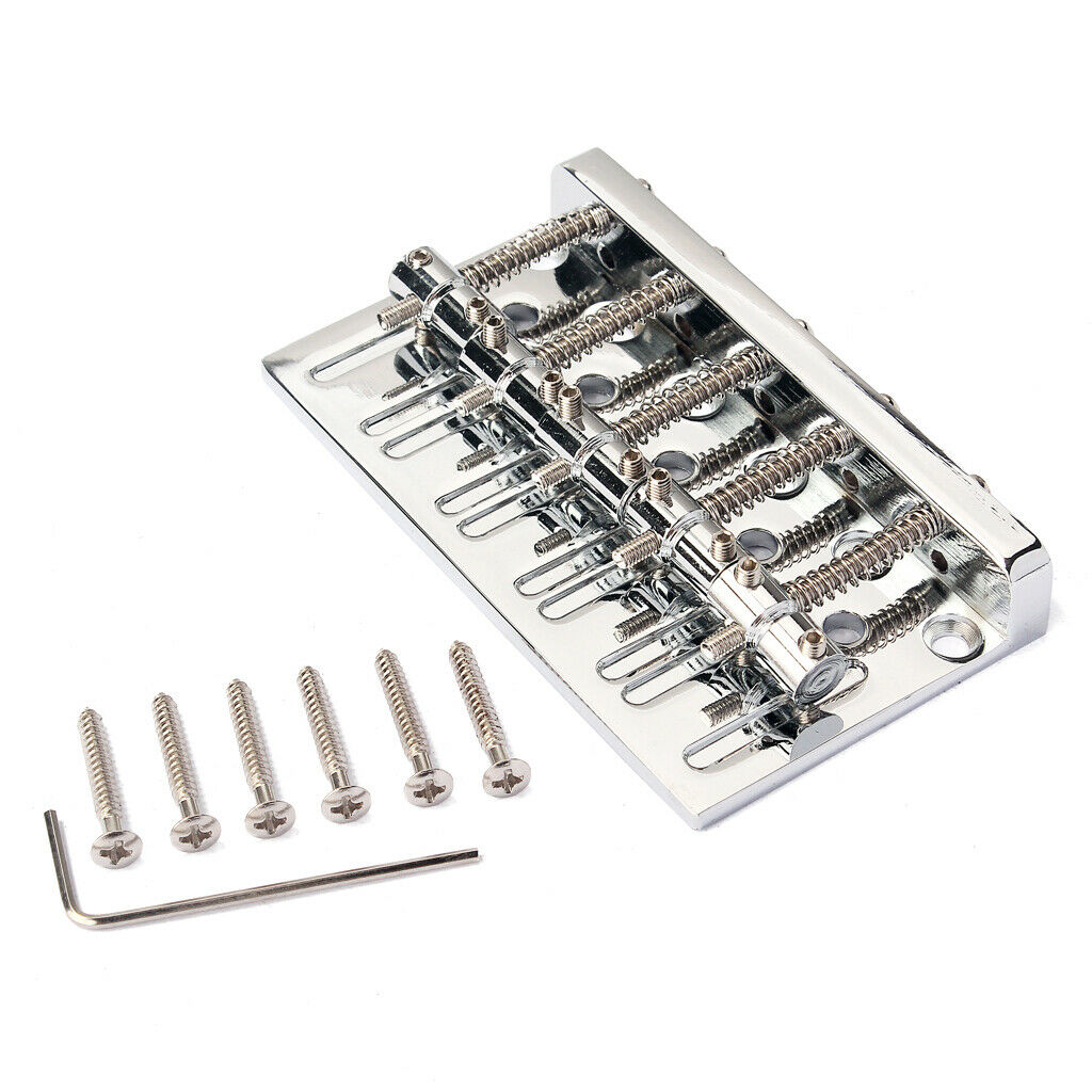 Metal 5 String Bass Saddle Bridge With Screw Wrench for Electric Bass, Chrome