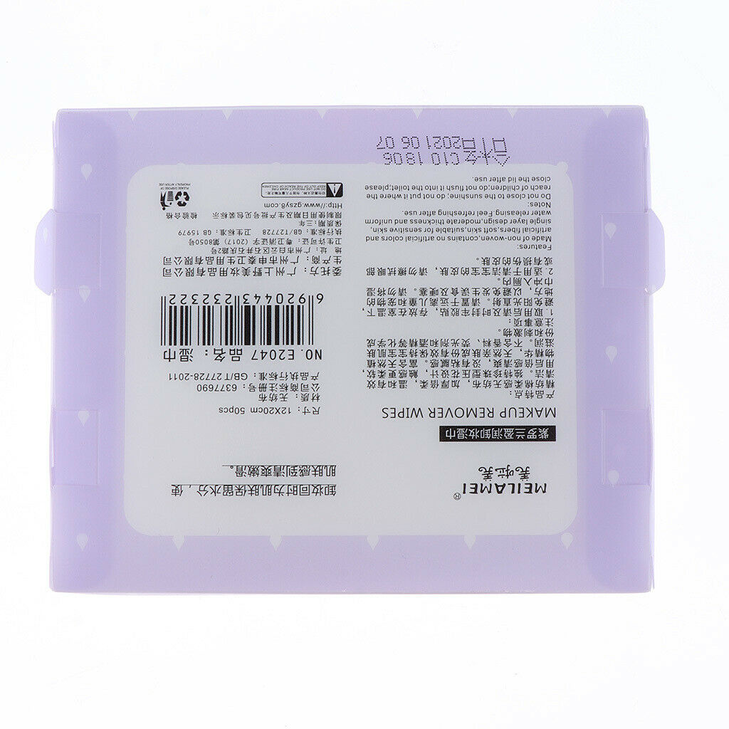 50pcs/Pack Mild Facial Cleansing Towelettes Makeup Remover Wipes Violet Flavor