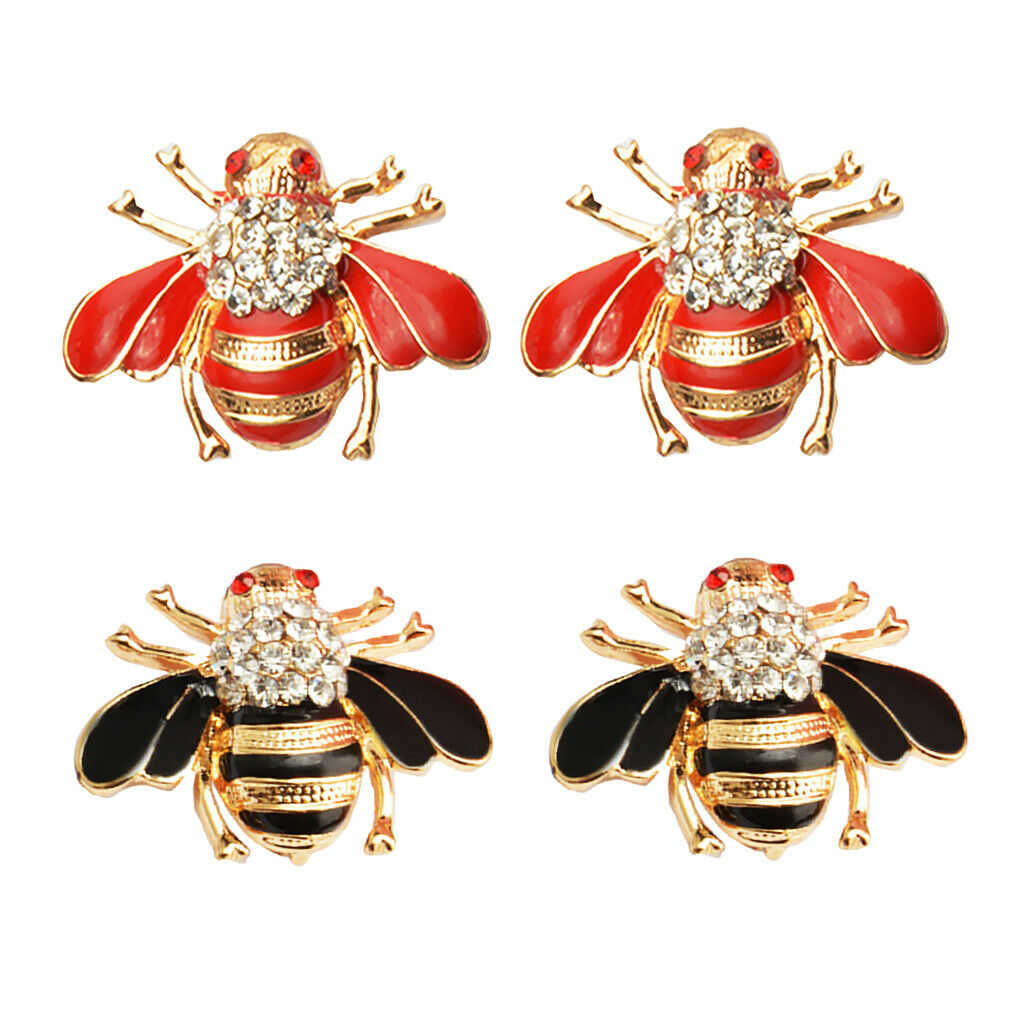 4 Pieces Rhinestone Crystal Insect Animal Honeybee Brooch Pin Broach